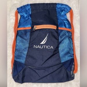 Nautica Navy and Orange Drawstring Lightweight Cinch String Backpack  NWOT